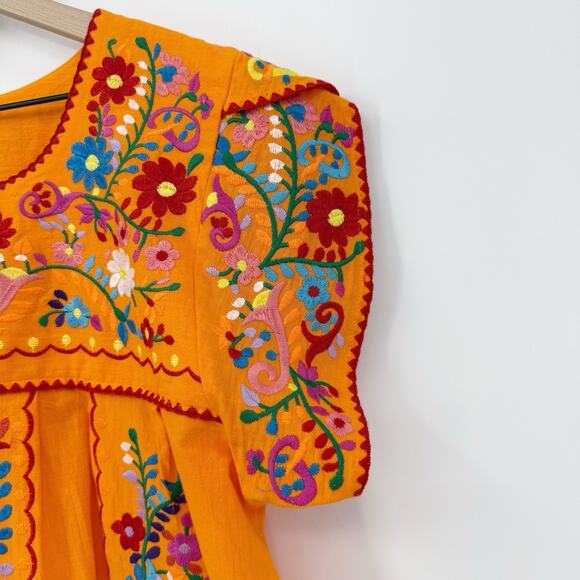 Yzxdorwj Peasant Blouse L Orange Mexican Boho Embroidery Artisan Boxy Dopamine - Picture 3 of 7